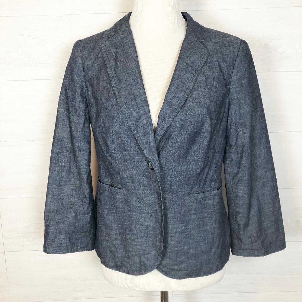 The Limited Blazer Cotton Blue Chambray Stretch